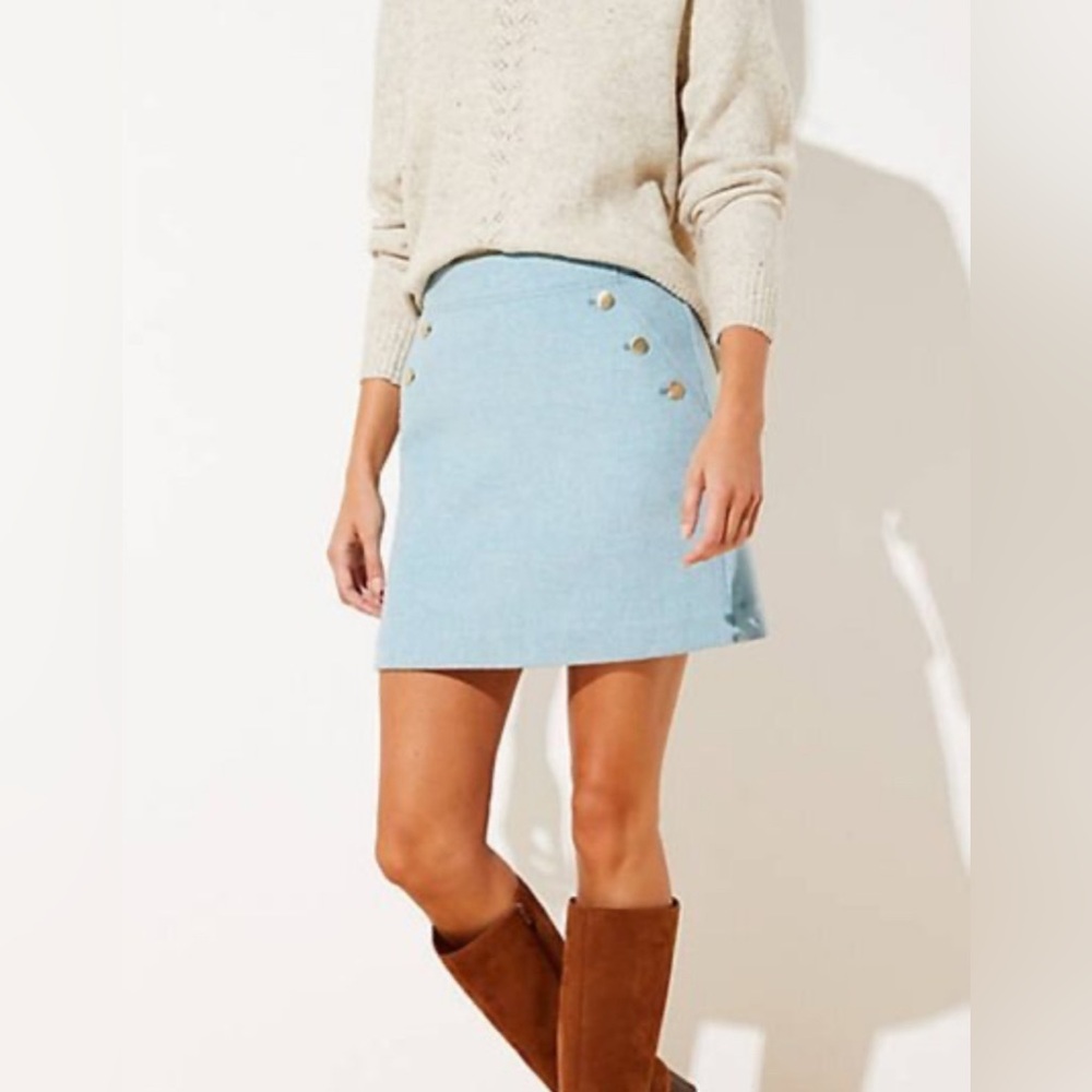 LOFT Sky Blue Mini Skirt with Button Accents